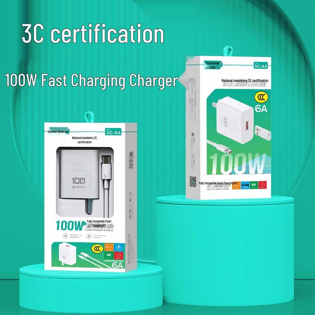 100W Super Fast Charger for Android, Apple, Huawei, and Xiaomi - Fully Compatible Charging Head.