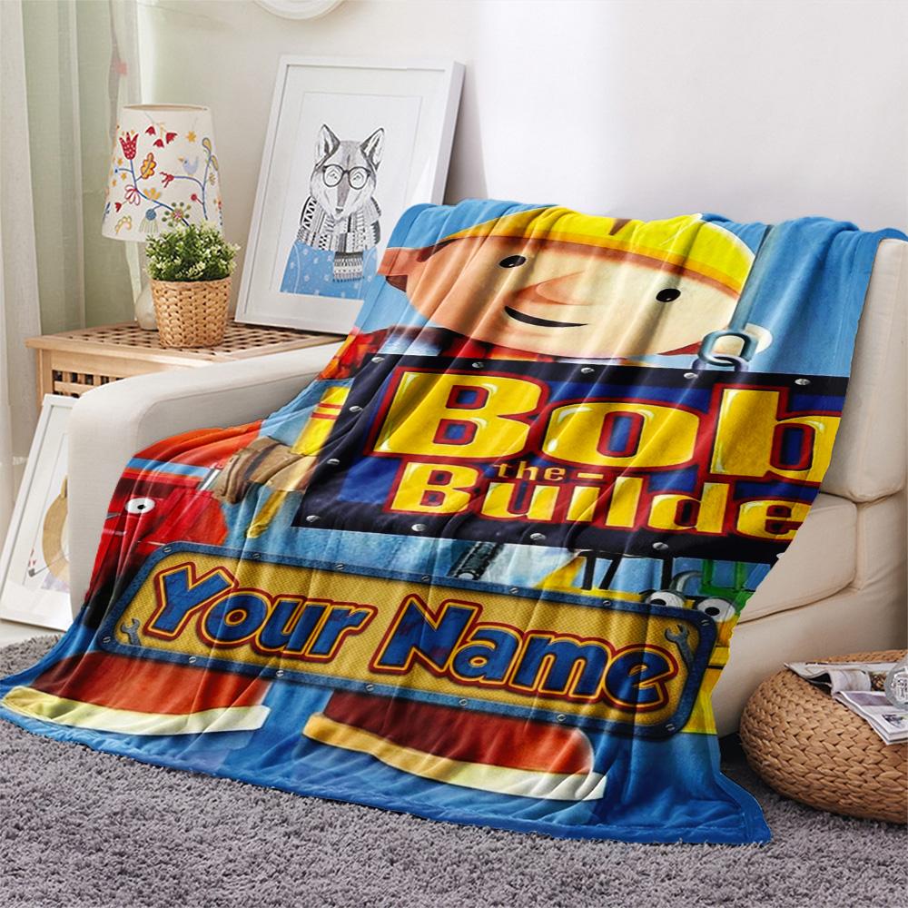 1PC Bob Builder Theme Custom Name Patterned Flannel Blanket Suitable For All Seasons For Home Decor Warmth And Comfort Gifts Holiday Present