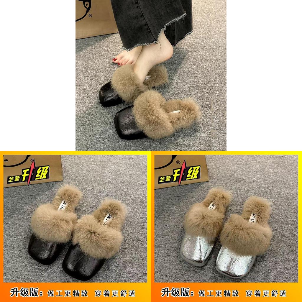 Pack Head Winter Fur Slippers For Women With Nonslip Pu Sole Comfortable Indoor Outdoor Shoes