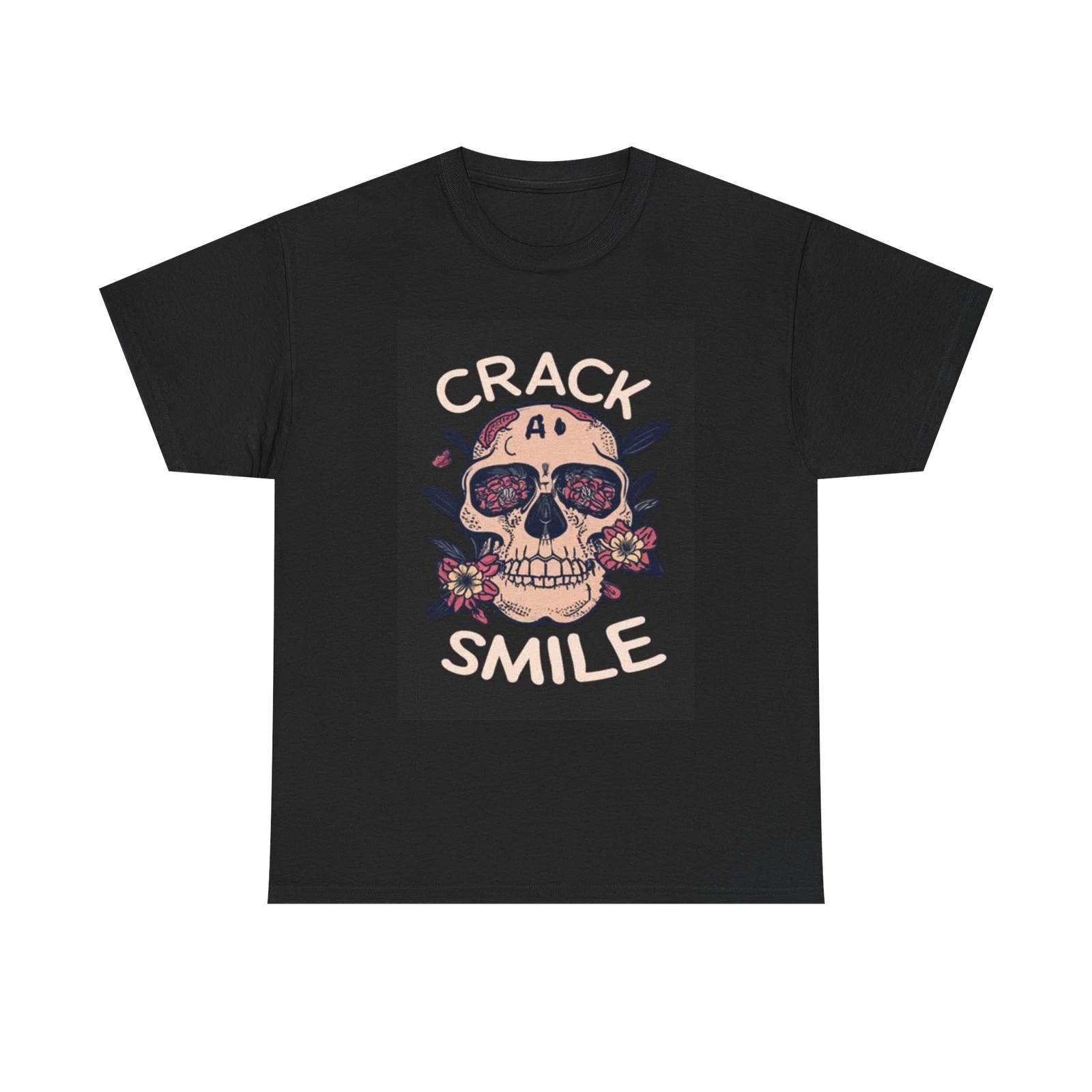 Men s and Women s T-shirts Crack Smile Funny Skull Roses M