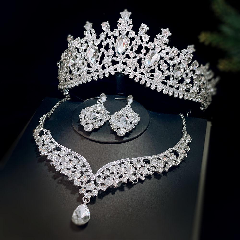 

Bridal Crown Necklace Earrings Three Piece Set Bridal Jewelry Set