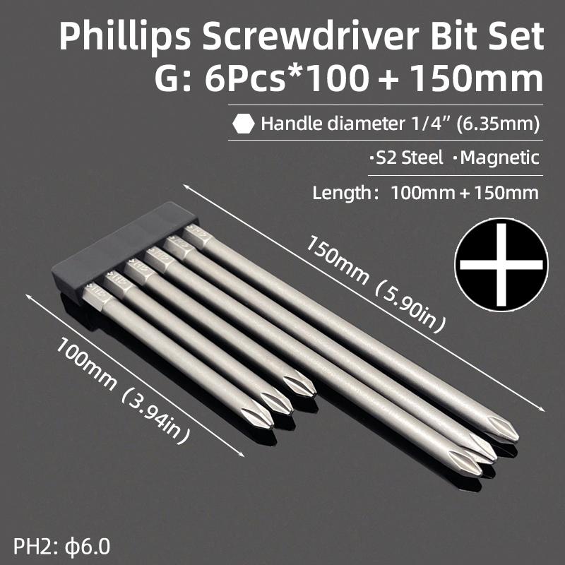 Phillips Screwdrivers Bits Cross Head Magnetic Screwdrivers PH00 PH1 PH2 S2 Hex Shank Hand Tools 50/75/100/150/200/300mm