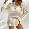 Women's Hollow Out Plus Size Beach Cover-up Long Sleeve U Neck Top