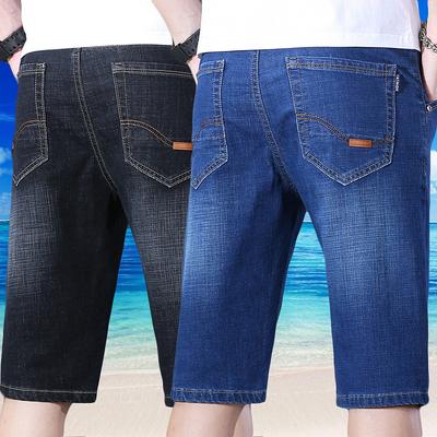 Elastische Denimshorts für lässige Männer Locker sitzende Gerade Bein Mittellange Hosen