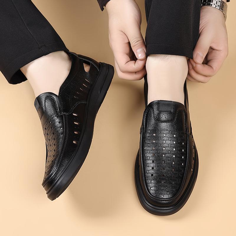 Fashion Brand New Men's Comfortable Soft Soled Casual Leather Shoes Hot Selling Men Summer Breathable Versatile Hollow Out Casual Shoes