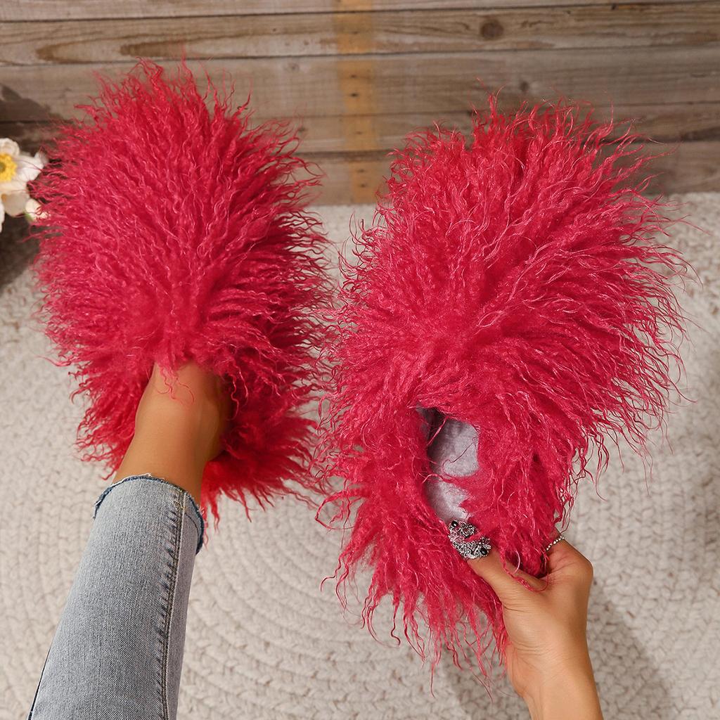 Fashion New Women's Wool winter Slippers Wool Home Warmth Flat Bottom Non slip Sleeve Durable Sandals Fashion Large size Slippers 36-46