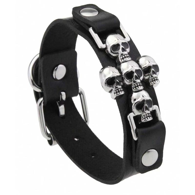 

Halloween Punk Rock Skull Rivet Bracelet, Gothic Pu Leather Cuff Bracelet, 80S Wristband Bracelet, Adjustable For Men And Women