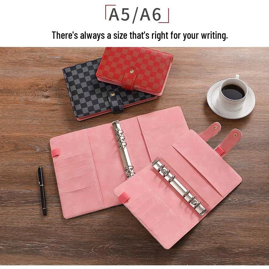 Authentic Cross Pattern A5 Notebook, Loose-Leaf A7 Checkered Planner, A6 Leather Notebook with Horizontal Ruled Pages