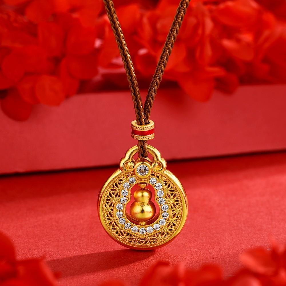 Jindian has the same Fulu God of Wealth, sand gold ancient French wire matte lucky gourd pendant, retro court necklace wholesale.