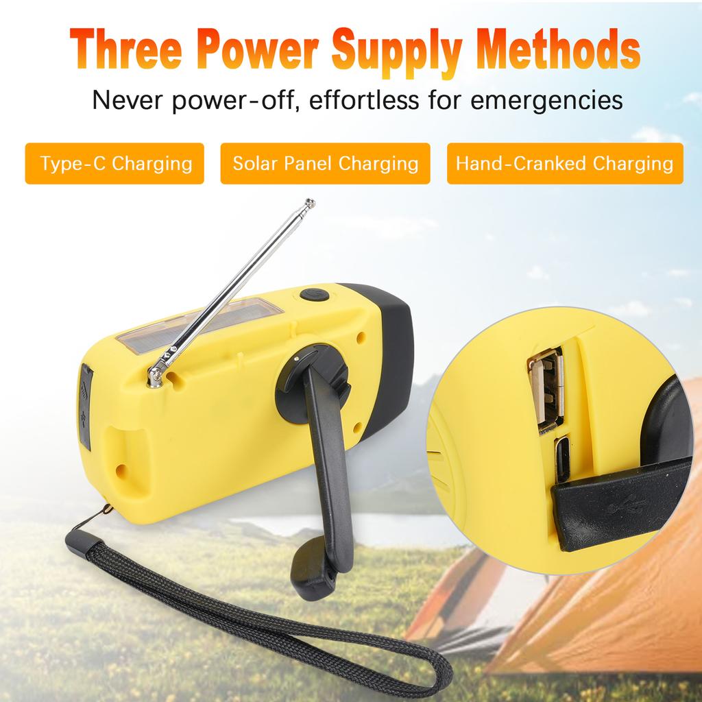 Solar-Notfallradio mit Handkurbel und Typ-C-Aufladung, AM FM Tragbares Radio, 5000mAh Wiederaufladbarer Akku, SOS