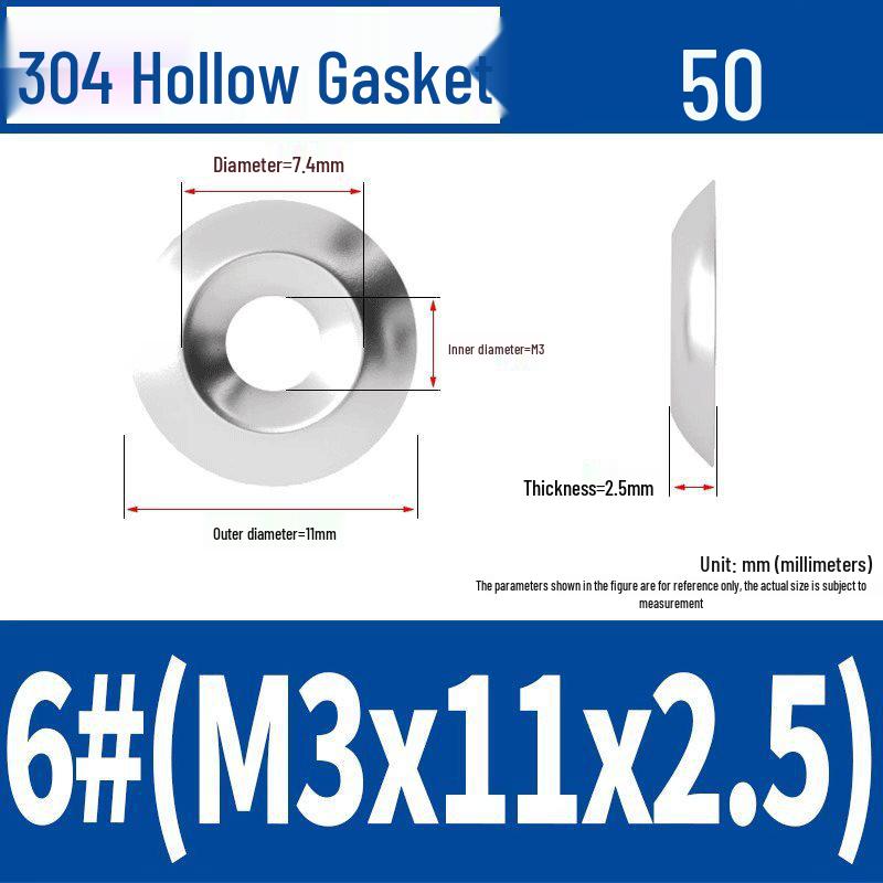 Набор эластичных полых вогнуто-выпуклых шайб из оцинкованной углеродистой стали и нержавеющей стали 304