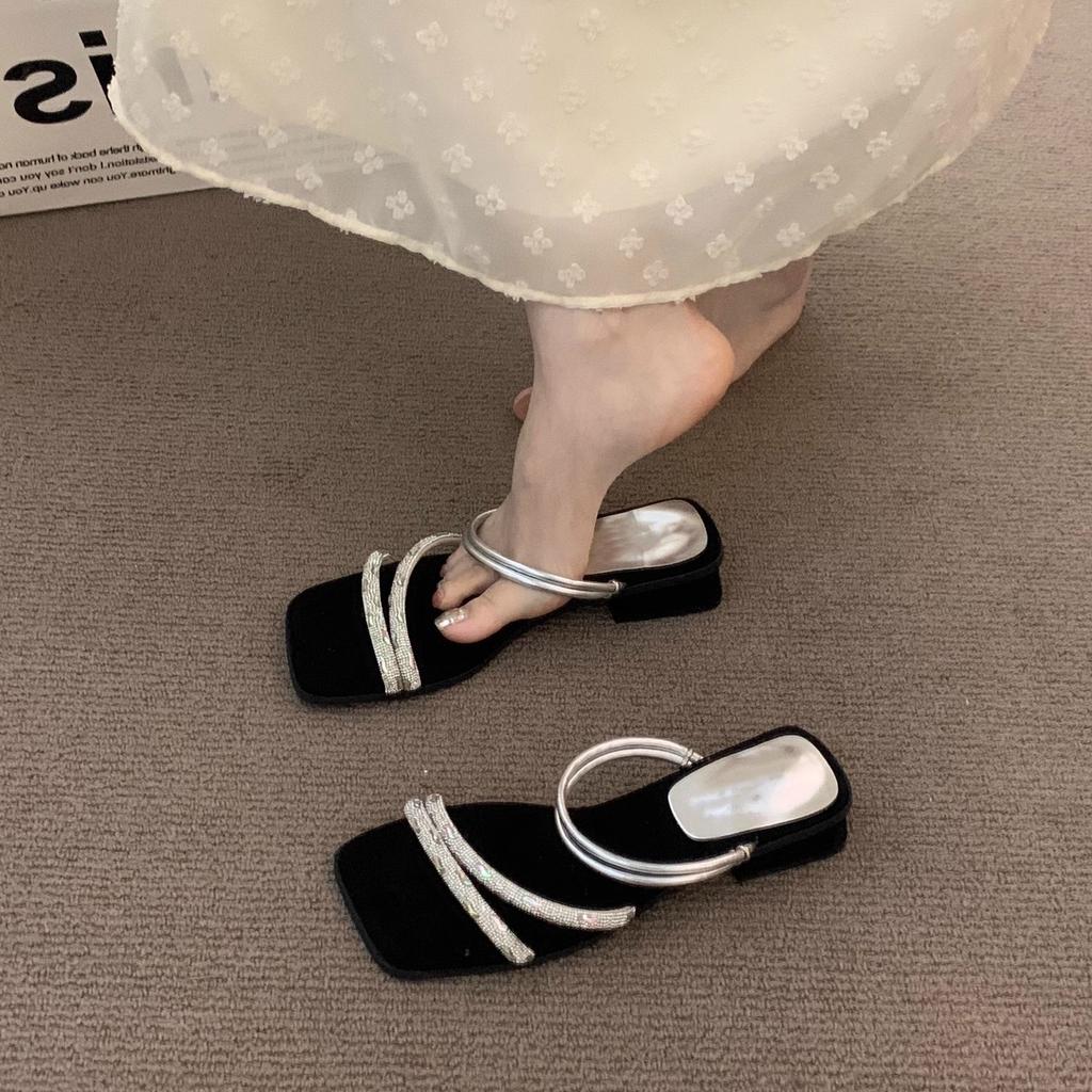 Niche Thick Heel Premium One-word Slippers Fairy Shoes Outer Wear 2025 Summer Temperament Evening French Sandals