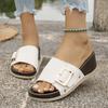 Fashion Buckle Decor Wedge Slippers Women Fashion Rivet High Heel White Sandals Woman Summer Slip On Pu Leather Platform Slides Mujer