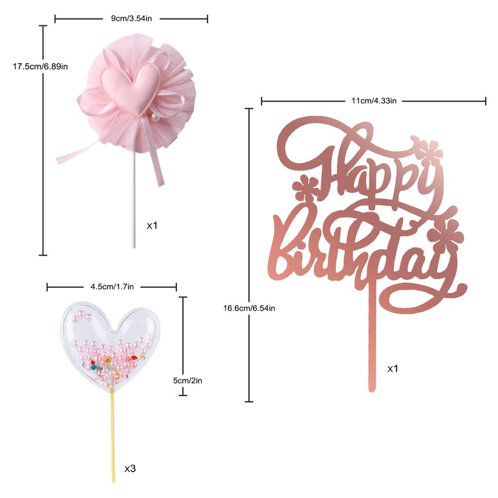 Restards Roségold Happy Birthday Cake Topper Herz Rosa Perlen Cupcake Topper für Mädchen Prinzessinnenparty Dekorationen Zubehör