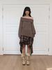 Minderly Check Draped Long Skirt - Brown