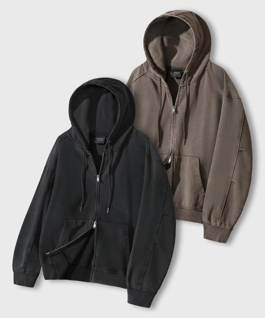 Lemain Second Vintage Pigment 2-Way Oversized Zip-Up Hoodie_2 Colors