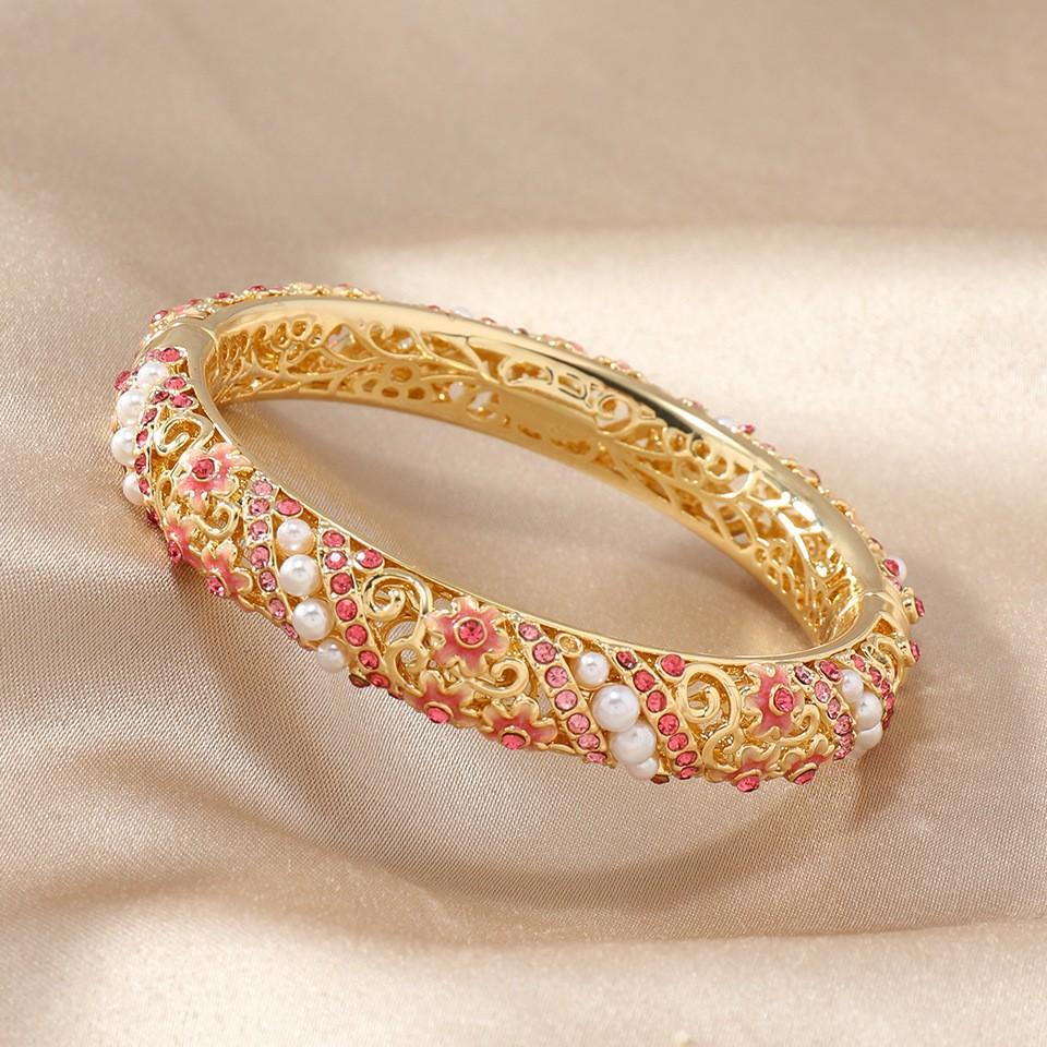 Retro Floral Pearl Enamel Multi-color Oil Drip Bracelet