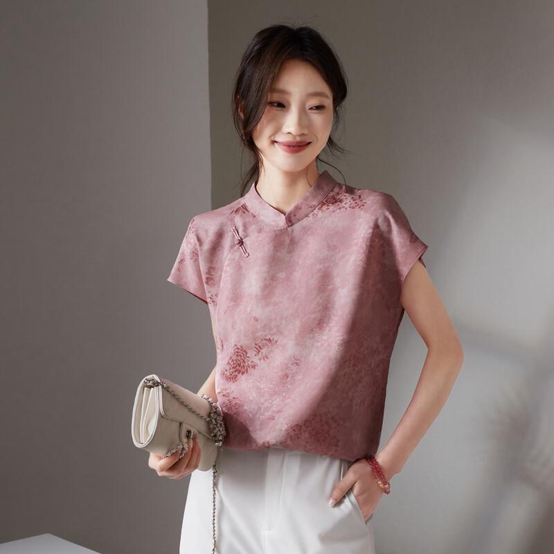 SOFSIL New Chinese Style Stand-Collar Short Sleeve Printed Shirt L