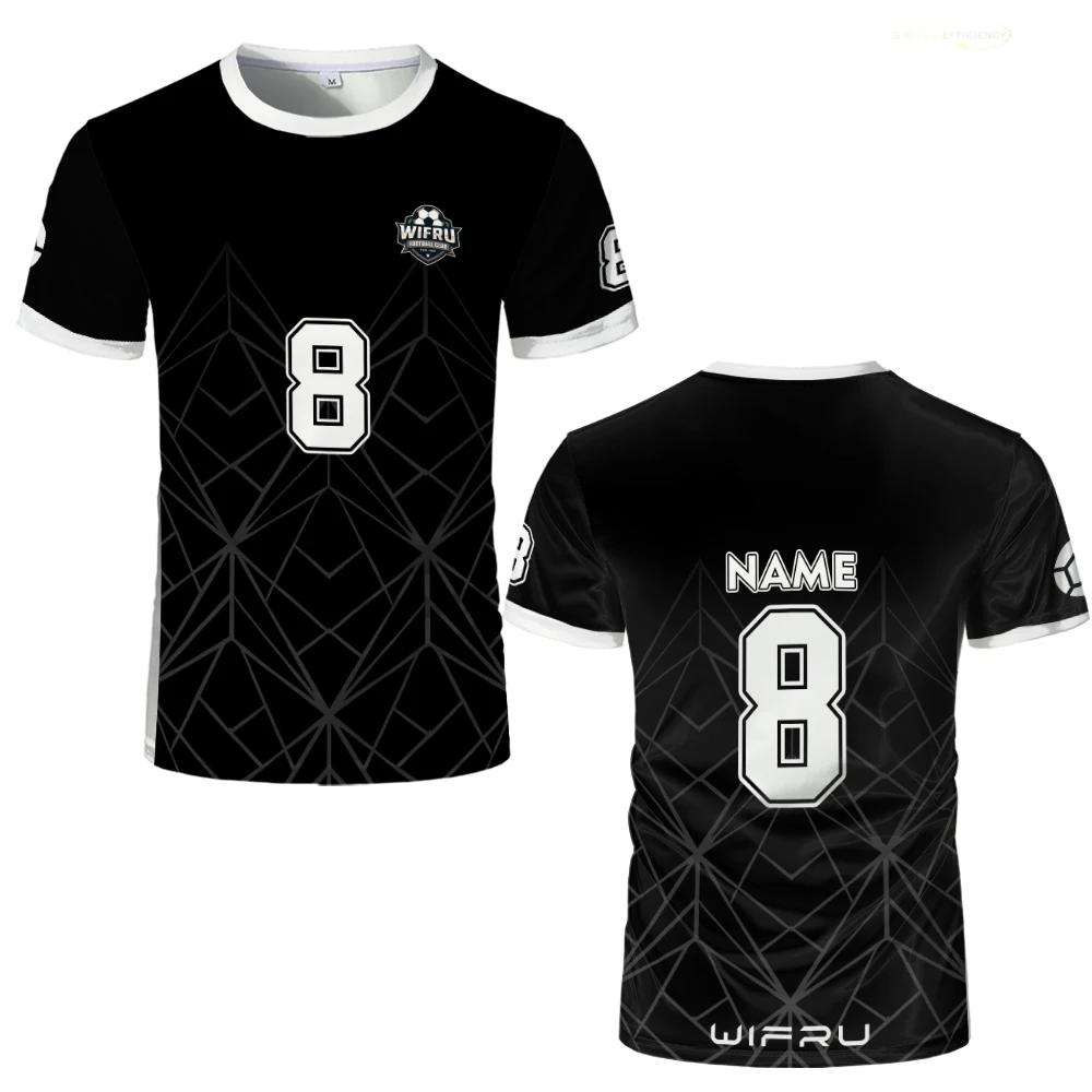T-shirt da Calcio 3D Stampata Geometrica Traspirante ad Asciugatura Rapida per Allenamento all'Aperto Maglia WIFRU Girocollo Manica Corta Personalizzabile