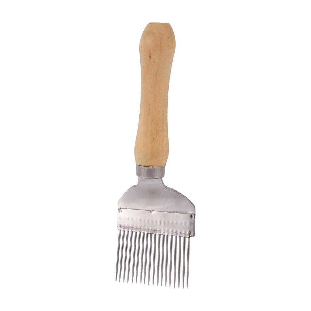 Wooden Handle Honey Uncapping Fork: Metal Scraper and Knife for Beekeeping