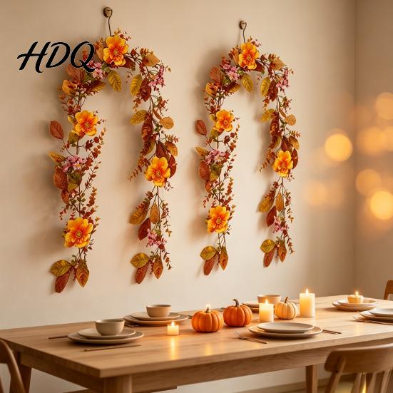 Thanksgiving Harvest Decorations Halloween Willow Vine Twig Garland, Yellow Artificial Branch Decor for Fireplace Mantle Realistic Decorative Foliage