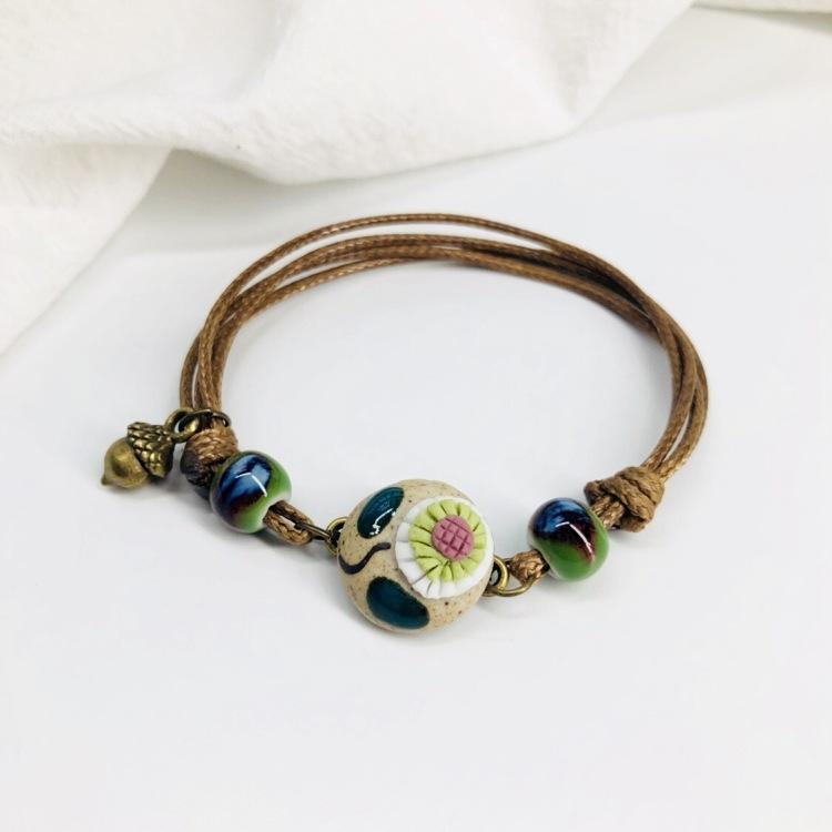 Retro Stone Flower Bracelet Female Jingdezhen Handmade Jewelry Woven Ceramic Pinched Flower Bracelet