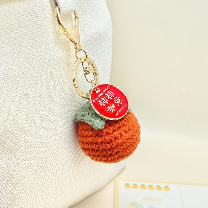 Handmade Crochet Fruit Keychain: Persimmon & Apple Pendant Souvenir Gift