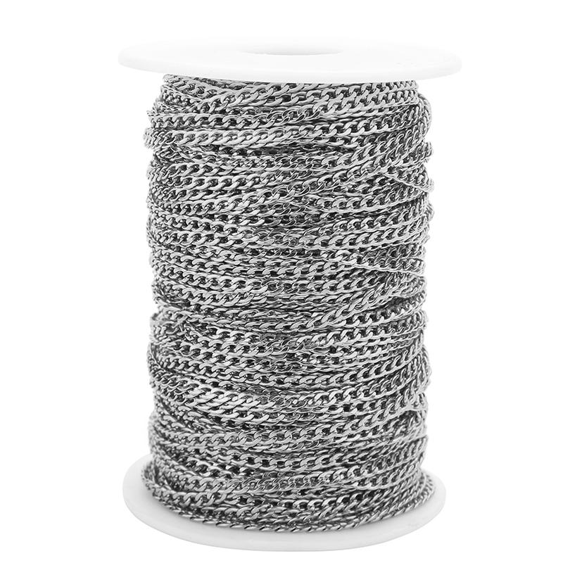 

2meters Waterproof Never Fade Stainless Steel Chains 3mm Necklace Link Cuban Chains Lot for Bracelet Jewelry Making Accessories