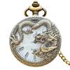 Antique Chinese Zodiac Dragon Vintage Quartz Pocket Watch with Chain, Retro Flip Cover Hollow Pendant Christmas Gift