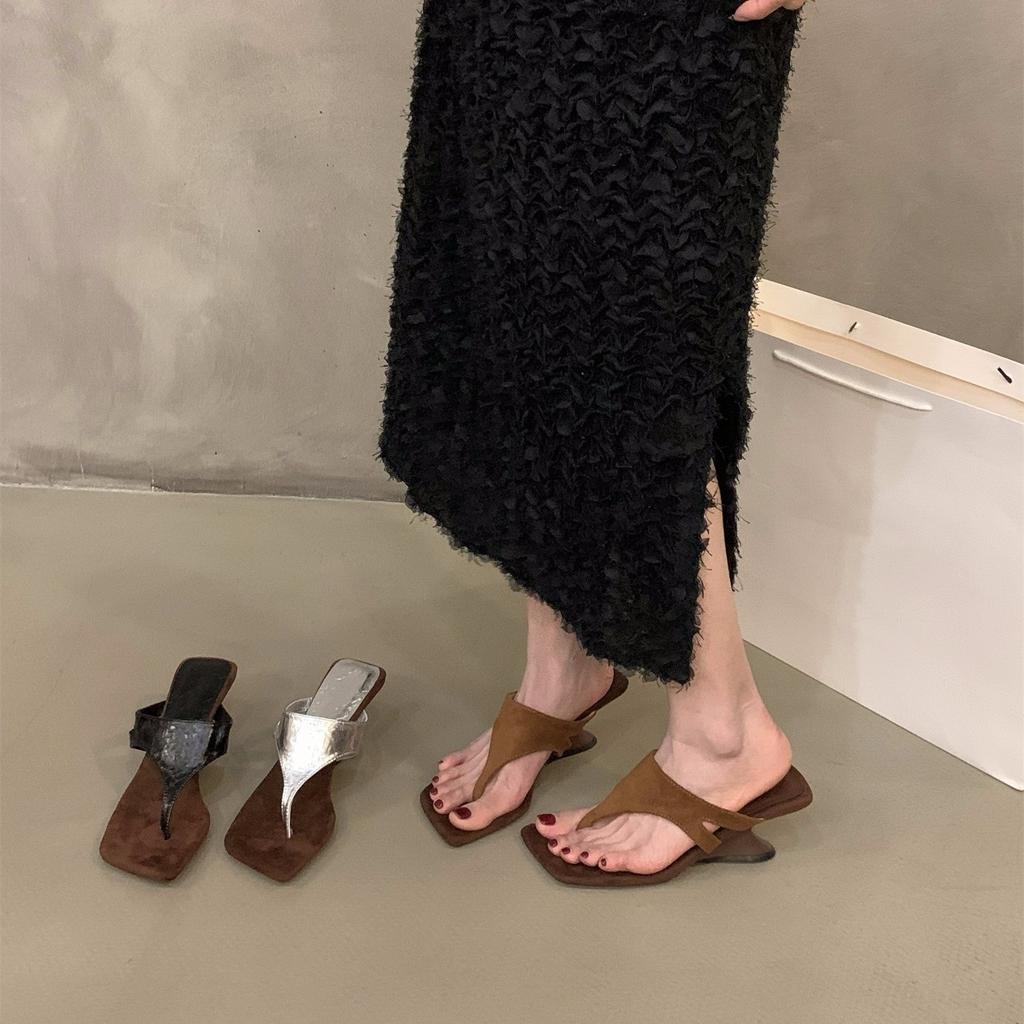 Niche Wedge Heel Flip-flop Shoes Women's Shoes Outer Wear Temperament Silver High Heels Sandals