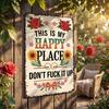 Yousheng This Is My Happy Place Metal Sign Vintage Floral Garden Wall Decor Rustic Hanging Plaque for Outdoor Garden Patio Garage