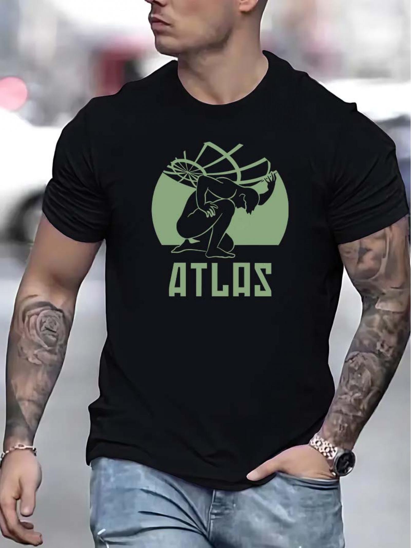 

Casual Sports T-shirt with ATLOS Graphic Print - Light Beige Regular Fit Round Neck XL