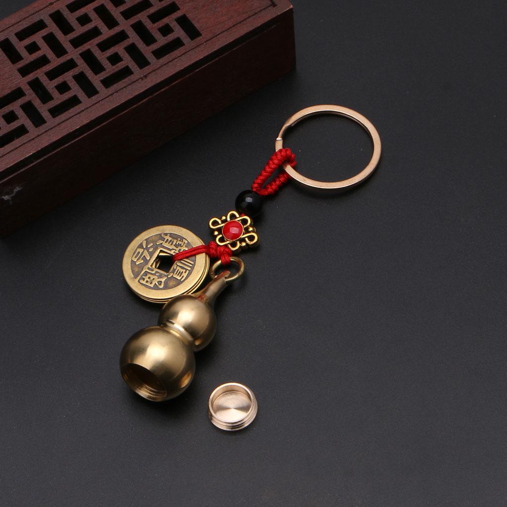 Exquisite Wu Lou Keyring Lucky Gourd Keychain with Feng Shui Coin Car for Key Ri