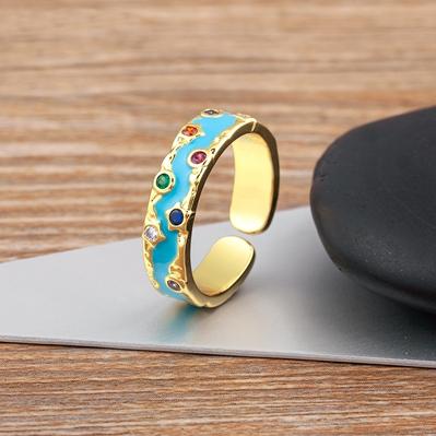 Nidin Heißer Verkauf 6 Farben Kupfer Inlay Zirkon Charme Offene Ringe Verstellbar Für Frauen Männer Verlobung Hochzeitsfeier Finger Schmuck