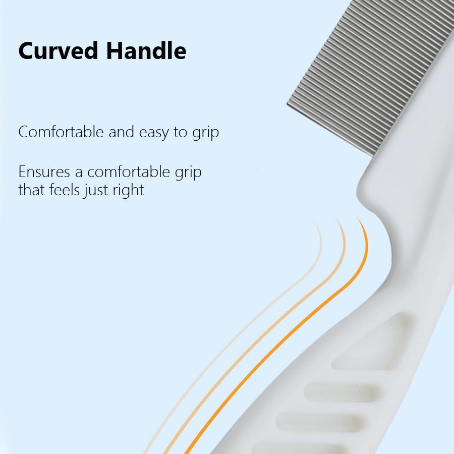 Pet Flea Comb Fine-Teeth Steel Comb Curved Handle for Dog Cat Flea Removal Pet Grooming Tool