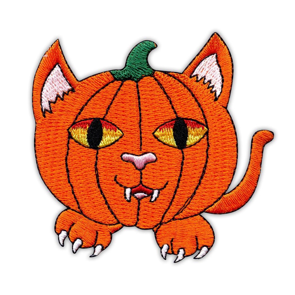 Patchion Orange Pumpkin Cat - Sew-on - Embroidered Patch/Badge/Emblem
