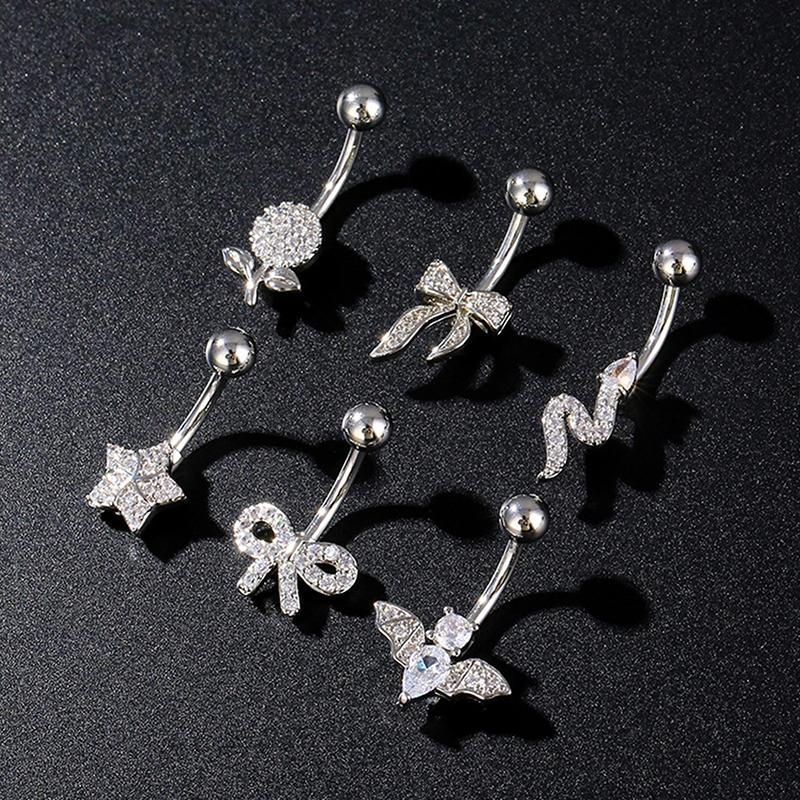 Fashion Zircon Belly Button Rings Stainless Steel Bow Heart Navel Piercing Ring For Women Sexy Belly Piercing Ring Body Jewelry
