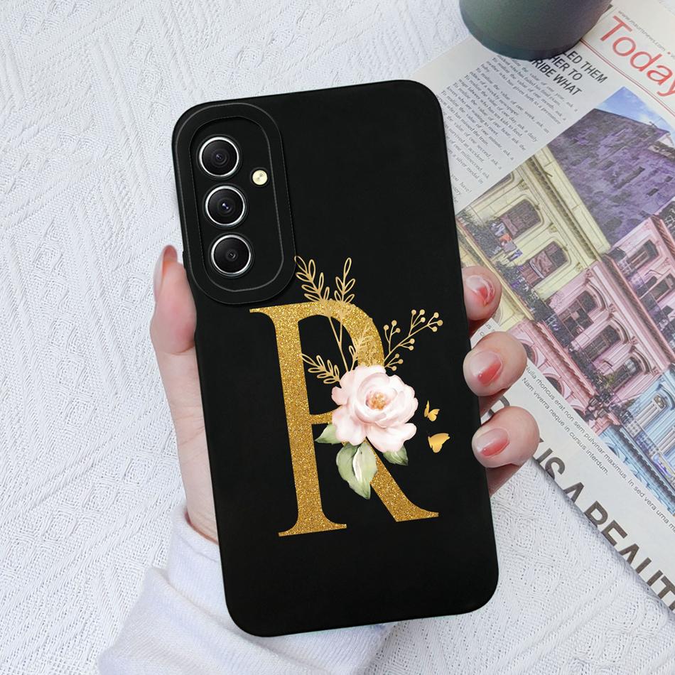 Phone Case For Samsung Galaxy A34 A33 A32 Elegant Rose Letter Soft Liquid Silicone Sqare Back Cover For Samsung A 34 33 32 Shell