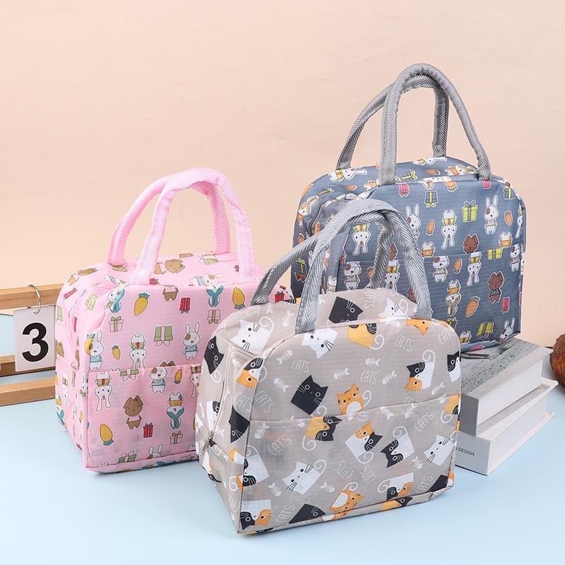 Lunch Bag Handle Insulation Cooler Bag For Women Kid Cartoon Animals Lunch Box Picnic Travel Portable Food Storage Thermal Bag