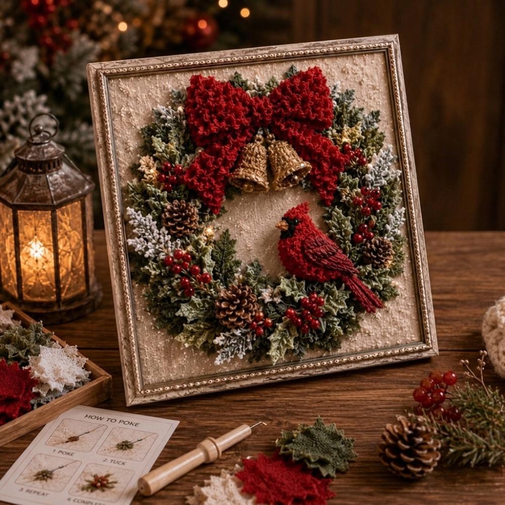 Kit Artă Poke cu Pânză de Crăciun Realizată Manual Suport de Perete Vintage Broderie 3D pe Pânză Set DIY Educațional Unic