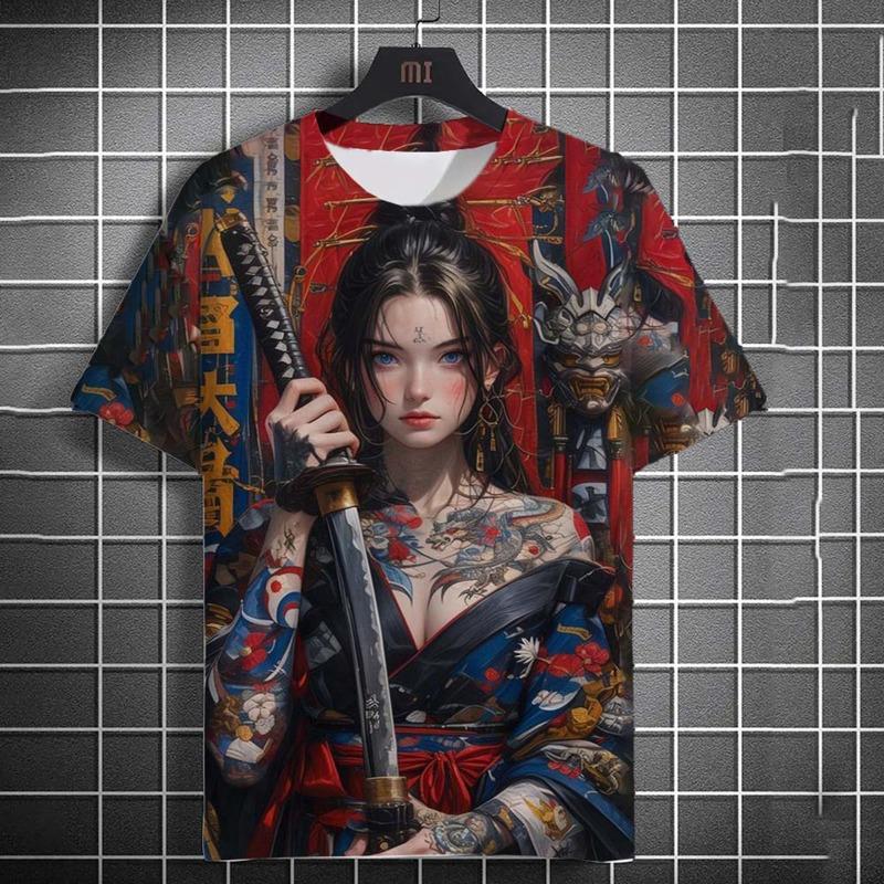 Trendy Men's 3D Cartoon T-shirt Tattoo Bad Girl Print 3D HD Pattern Loose and Comfortable Summer Short sleeved Top