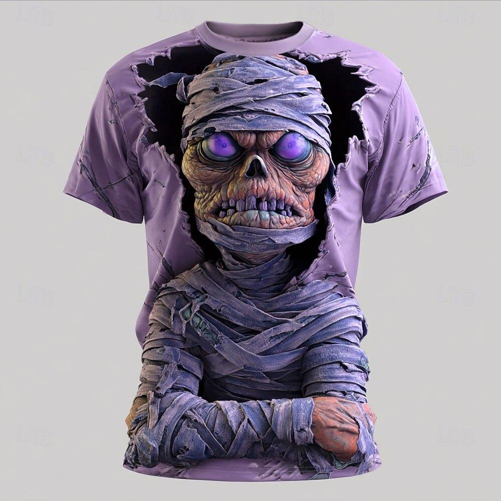 Summer Kids Optical Illusion Zombies Print Boy Short Sleeve T-shirt Top Crew Neck T-shirt Horror Party Street Holiday Girl Clothing