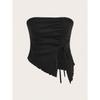 Women's Winter Drawstring Slit Irregular Waffle Style Slim Fit Strapless Vest Top