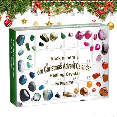 24denní kamenný adventní kalendář Sbírka horninových minerálních krystalů 24 přihrádkový odpočítávací kalendář do Vánoc Vzdělávací dárek pro děti