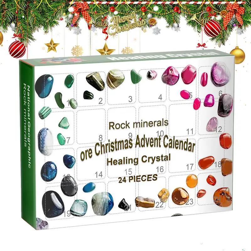 24 Day Stone Advent Calendar Rock Mineral Crystal Collection 24 Grid Christmas Countdown Calendar Educational Gift for Kids