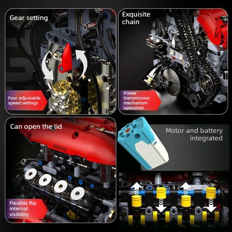 Set di Blocchi di Costruzione Modello Motore V8 Tecnico con Motore Elettrico Mattoncini Assemblabili Giocattoli Regali di Compleanno per Bambini Ragazzi Decorazione da Scrivania Giocattolo