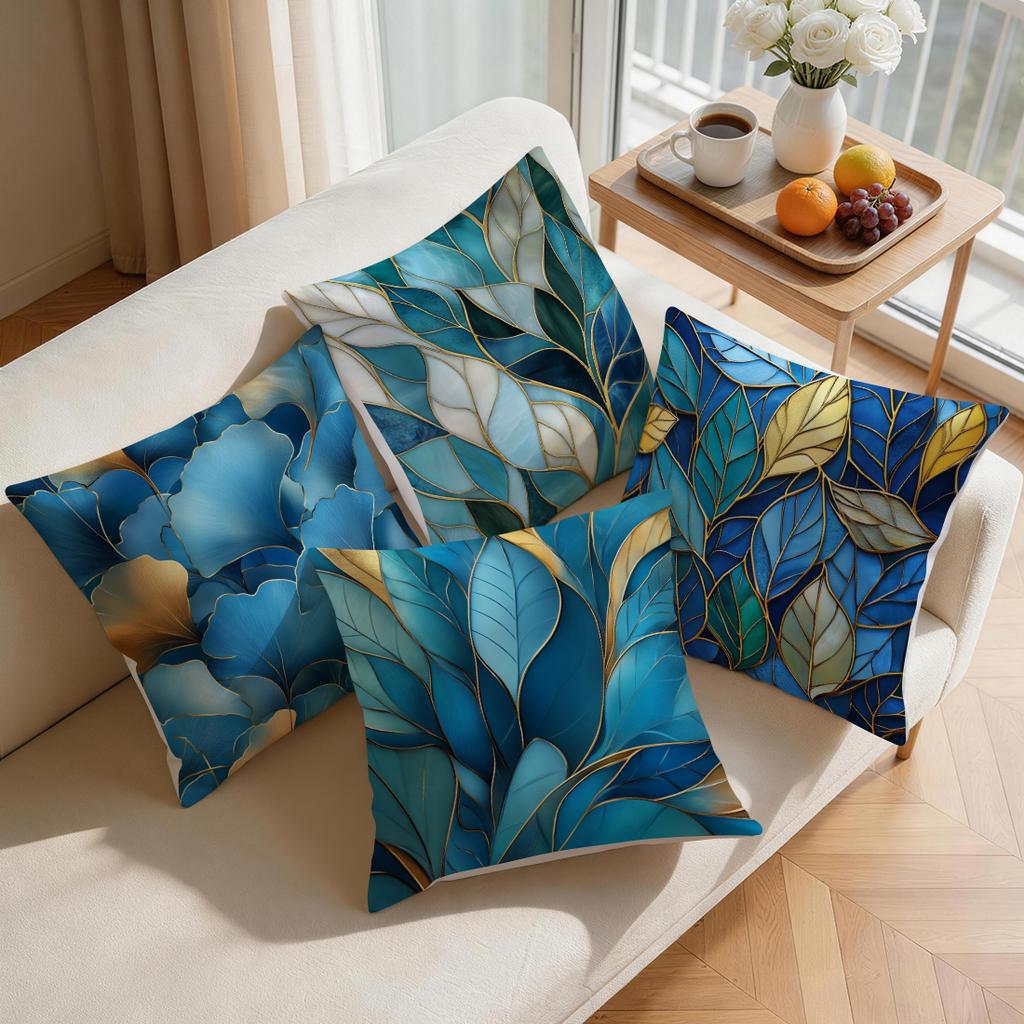 1/4pcs Abstract Turquoise Leaf Cushions Pillowcase Polyester Cushion Cover Throw Pillow Pillowcover Home Car Sofa Decor