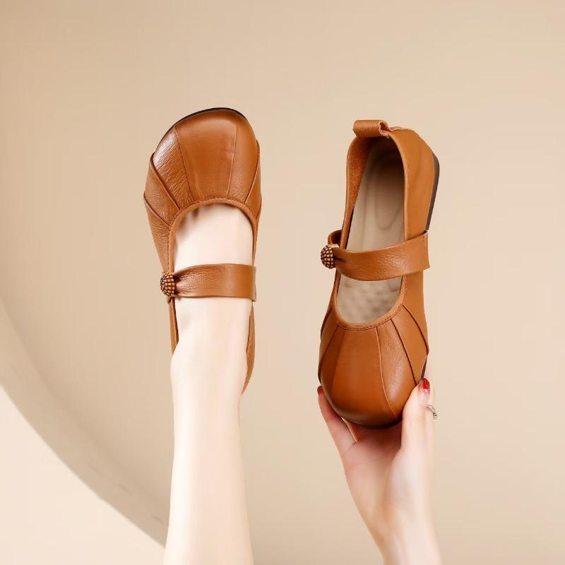 The first layer of soft cowhide soft sole bag head women's shoes retro shallow mouth single shoes new non-slip casual and comfortable grandma shoes
