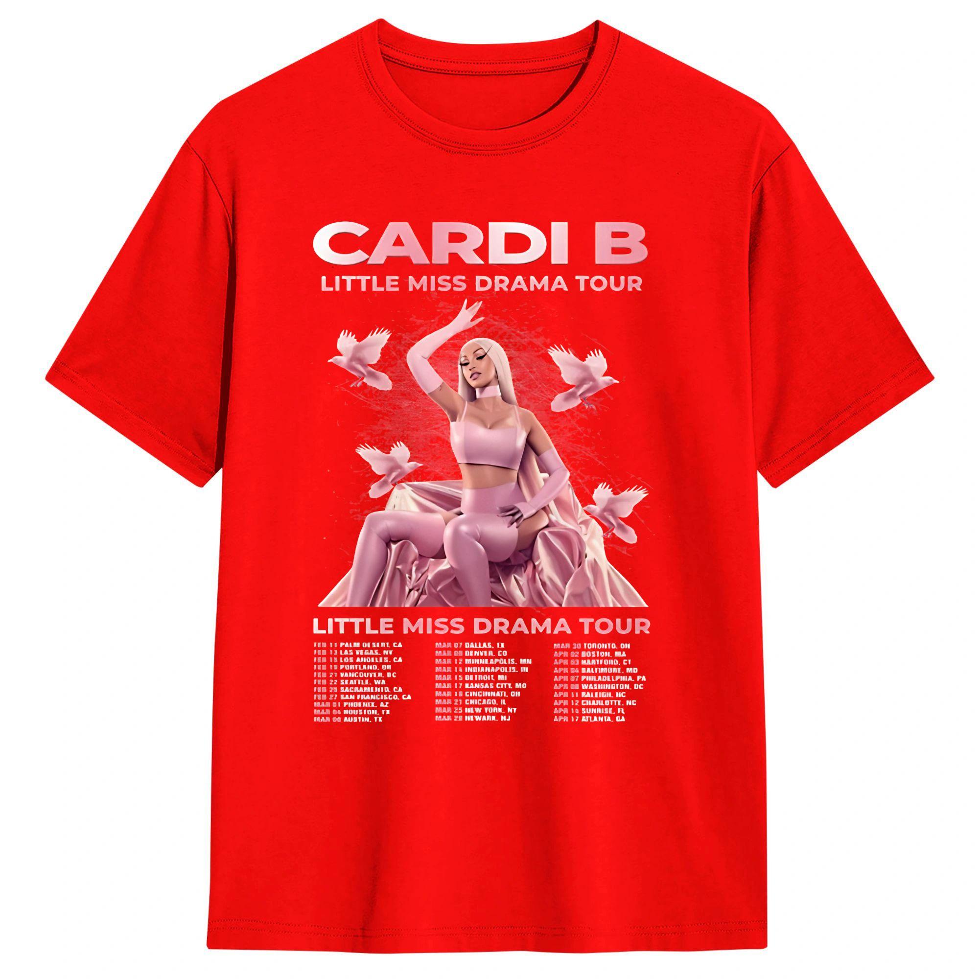 Unisex TShirt Cardi B Little Miss Drama Tour 2026 TShirts Hip Hop Summer Tee Shirt Streetwear Pure Cotton Clothes Plus Size S