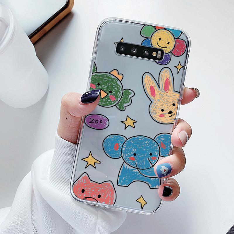 For Samsung Galaxy S10 S10E S 10 Plus Phone Case Cartoon Back Cover Transparent Soft Silicone Flower Funda For Samsung S10+ Cute